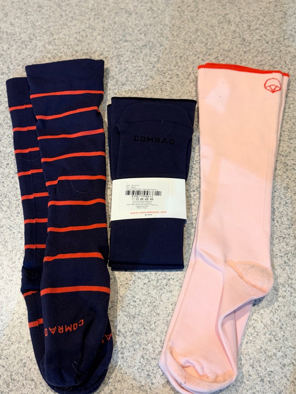 Women’s  Compression Socks - Navy with Red Stripe & Pink